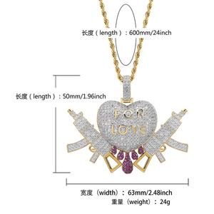 Hiphop Iced Out Double AK47 Heart inciso per collana con ciondolo amore - Product Image 5