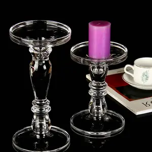 Spot Wholesale Creative Transparent Crystal Glass Home Decoration Candle Holder Pressure High Candle Holder Glass Crafts