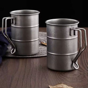 Stainless Steel Classic Barrel Beer Mugs with Handle for Camping Outdoor Use Portable & <b>Thermal</b> Insulation - Product Image 2