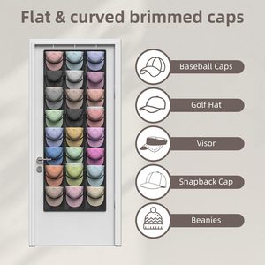 <b>Hat</b> Organizer Rack 24 Pockets Deeper Storage For Baseball Caps Door Wall Hanging With 3 Hooks Black - Product Image 6
