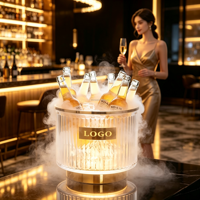 Nuovo Secchiello Refrigerante per Champagne e Vino in Acrilico a Strisce Verticali con Bordo Dorato a LED, Espositore per Liquori, Servizio Bottiglie VIP per Nightclub