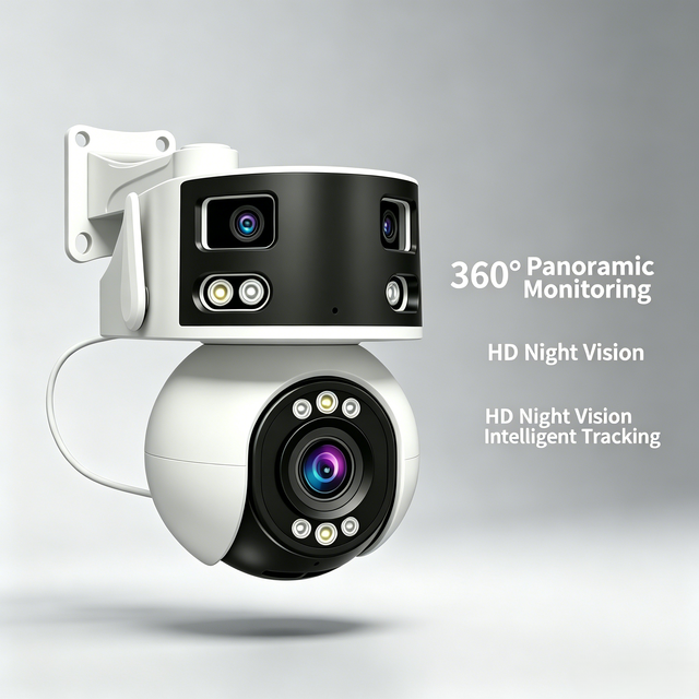 Triple 8mp Wifi Ptz Camera 180 Panoramic View Wireless Outdoor Cctv Dual Lens Color Night Vision Two Way Audio IP Security Cam