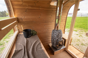 Sauna exterior de madera para 4 personas, de cedro rojo, con espejo, vidrio resistente a altas temperaturas y estufa de leña. - Product Image 4