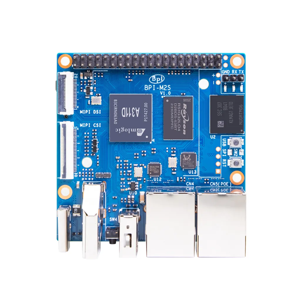 BananaPi BPI-M2S design with Amlogic S922X Quad core CPU 2GB DDR4 16GB eMMC flash with 2 ethernet ports support POE 9600