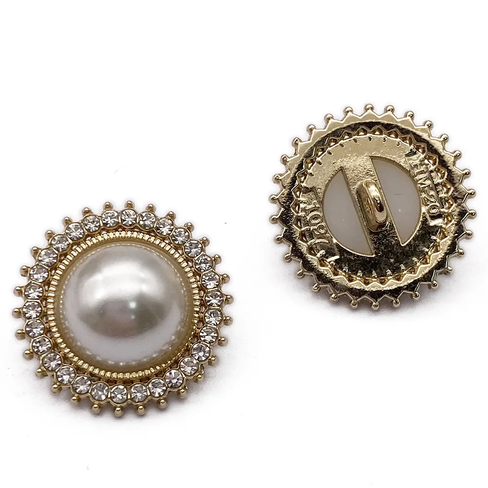 Factory Custom alloy pearls Rhinestones 20mm shank button Combination Clothing round shank Button for sewing