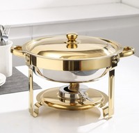 Ensemble de réchauds ronds en acier inoxydable plaqué or, chauffe-plats à alcool pour buffet, idéal pour hôtels, fêtes et traiteurs