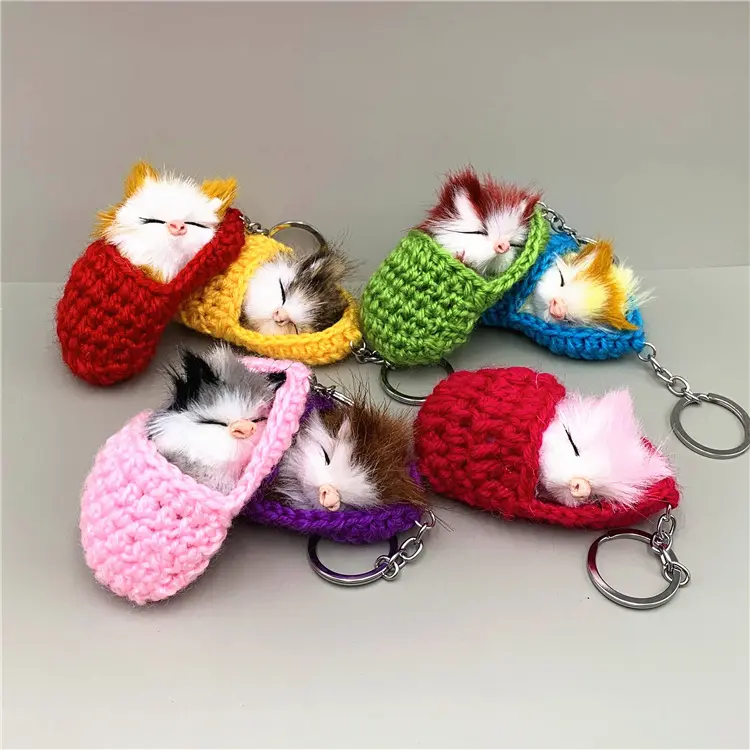 S156 Criativo Boneca de pelúcia chaveiro peludo gato dormindo brinquedo de pelúcia saco de carro pingente moda presentes para meninas