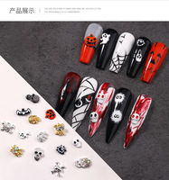 10 pièces Halloween gothique Punk ongles mixte or argent araignée crâne tête ongles breloques strass alliage pour manucure accessoires