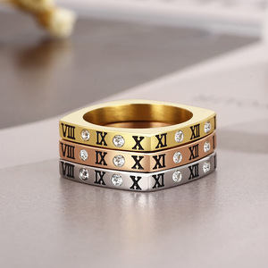 Classic Roman Numeral Square & Round <b>Stack</b> <b>Rings</b> Collection for Men & Women | Stainless Steel PVD Gold Plated <b>Rings</b> With Crystal - Product Image 4
