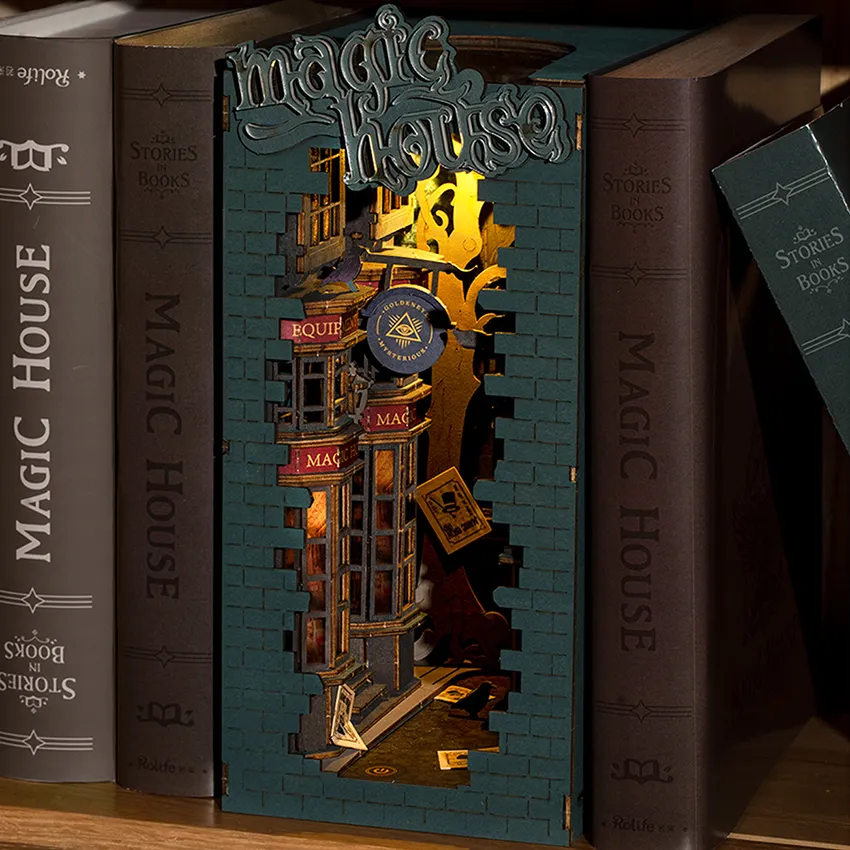 Robotime Rolife US Warehouse DIY Miniature Book Nook TGB03 Magic House Assemble Toys 3D Wooden Puzzle