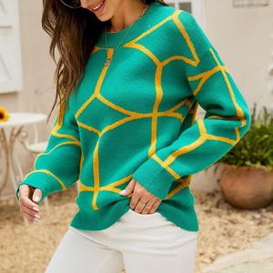 Nouveau <span class=keywords><strong>pull</strong></span> décontracté pour femmes grandes tailles, col rond, avec motif lignes et logo frontal - Product Image 5