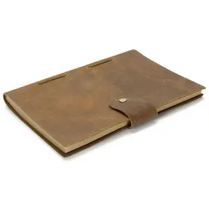 Rustic brown cover bound 100% handmade notebook A5 for Europe OEM saddle leather recycle lined A5 paper notebook wholesales