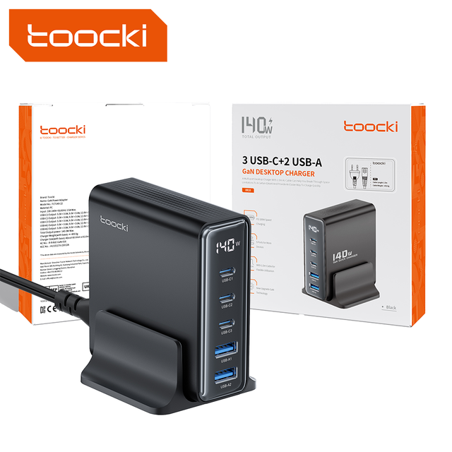 Toocki Factory 140W GaN Power Strip Station 5 Ports USB Multifunctional Desktop Charger with a Cable Plug UK US EU KR