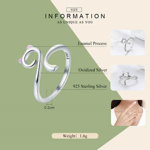 Hot Sale Authentic Sterling Silber Süße Katze Nagel Muschi Open Size Fingerring für Frauen Party Ring Schmuck SCR341 - Product Image 6