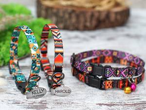 Breakaway personalizado, suave con etiqueta de nombre de identificación, collares de gato con patrón Tribal Boho geométrico, collar de gatito - Product Image 4