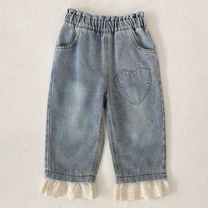 Jeans a Cuore per Bambine Primavera/Autunno, <span class=keywords><strong>Pantaloni</strong></span> Lunghi <span class=keywords><strong>Larghi</strong></span> Nuovi per Bambini, <span class=keywords><strong>Pantaloni</strong></span> Dritti a Gamba Larga, Abbigliamento Casual per Bambini - Product Image 5