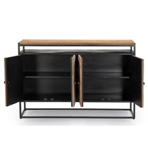 Industrial Wagon Wood <b>Sideboard</b> Cabinet with Black Metal Coating Mild Steel Frame Natural Wood Finish <b>Storage</b> Console for Home - Product Image 3