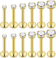 Labret en Titane ASTM F136 G23 avec Zircone sertie à griffes, sans filetage, à poussoir, 18g, à dos plat, pour piercing Helix et Lobe