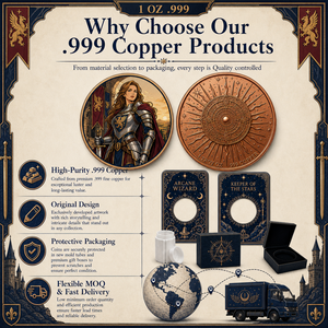 Pièce de collection médiévale en cuivre fin .999 de 1 oz, représentant une chevalière, portrait de guerrier de château personnalisé, médaille commémorative, vente en gros - Product Image 3