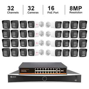 Anpviz สินค้าในสต็อกสหรัฐฯระบบกล้องวงจรปิด POE 32ช่องกล้องแบบกระบอก8MP จำนวน32ตัว NVR 32ช่อง12MP สวิตช์ POE 16ช่องพร้อมฟังก์ชันตรวจจับการเคลื่อนไหว IP67 - Product Image 1