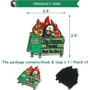 The Horrors Persist But So Do I Patch Embroidered Trash Can Shape Funny Animal <b>Applique</b> For Bags - Product Image 3