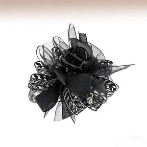 Pince à <span class=keywords><strong>cheveux</strong></span> élégante pour femme, style rétro, en maille noire florale, avec nœud en <span class=keywords><strong>strass</strong></span>, type pince requin - Product Image 2