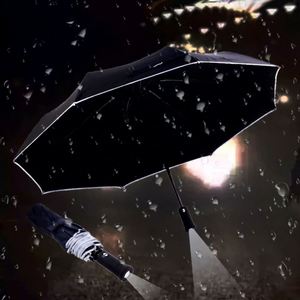 Parapluie entièrement automatique double usage avec écran pare-soleil et lampe torche LED, impression de logo, protection contre la pluie et le soleil, parapluie pliable pour les affaires - Product Image 1