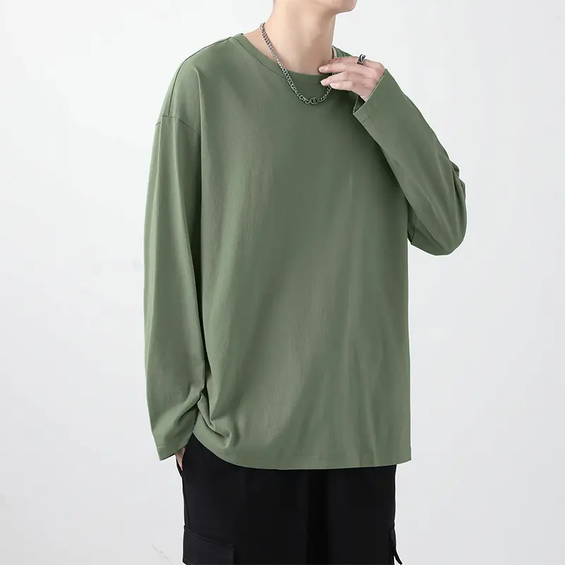 Camiseta de algodón orgánico puro para hombre, camisa de manga larga con logotipo personalizado, alta calidad, para otoño