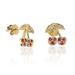 Gemnel 925 sterling silver new design ruby cherry 18k gold stud earring for women