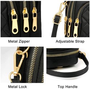 Durable High Quality <strong>Small</strong> Multi-Pocket Crossbody Phone Purse <strong>Black</strong> Women Quilted Crossbody Cell Phone <strong>Handbag</strong> - Product Image 5