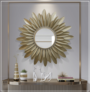 Grand miroir d'art mural de qualité supérieure 82CM, cadre en métal doré, plume, salon décoratif moderne, suspendu, livraison directe DDP - Product Image 5