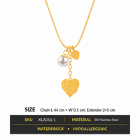 Collier en acier inoxydable 304 pour femmes, couleur or, motif double cœur en relief et perle tombante, bijoux en gros à maillons en O