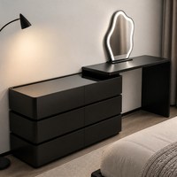 Ensemble coiffeuse avec commode à 6 tiroirs, plateau en verre trempé noir mat, fermeture douce, pour chambre à coucher et décoration intérieure