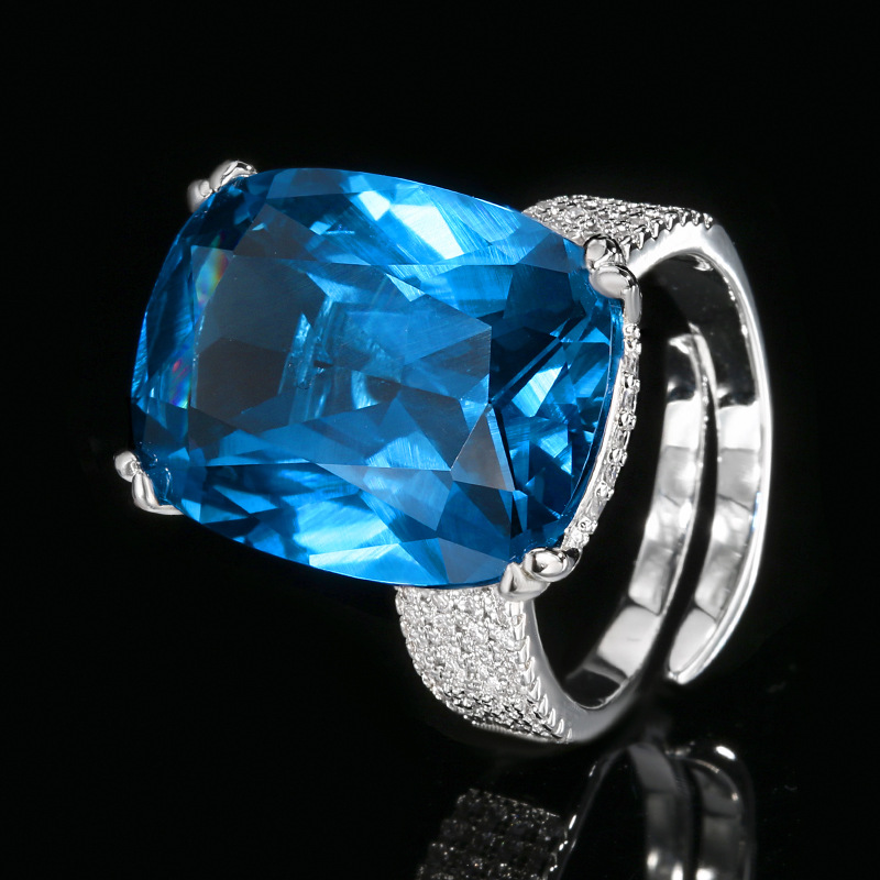 adjustable size Platinum Blue pointed crystal ring
