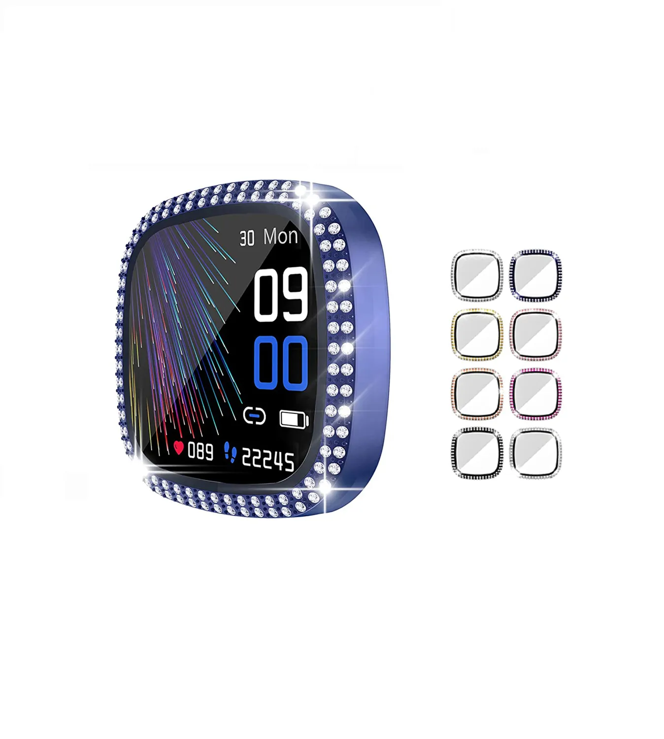 2 In 1 시계 밴드 부품 케이스 커버 Fitbit Versa 3 /Sense PC 시계 프레임 케이스 강화 유리 화면 보호기