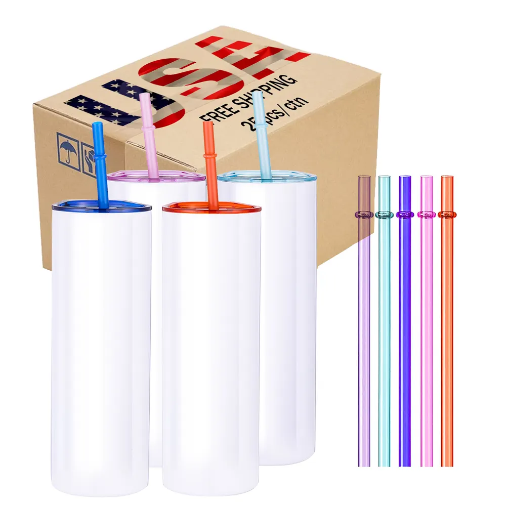Factory Wholesale 20 OZ White Straight Tumblers Multi Colors Straw and Lids Stainless Steel Sublimation Travel Mug Water Cup