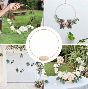 Centro de Mesa Floral Metálico con Soporte para Mesa, Anillo de Corona de Macramé Dorado con Soportes - Product Image 1
