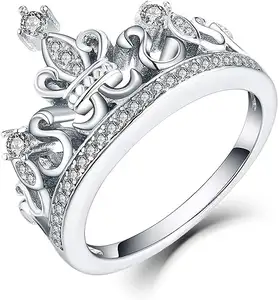 ยอมรับเครื่องประดับที่กําหนดเอง Moissanite เจ้าหญิงมงกุฎแหวนสั่งซื้อ fleur de lis มงกุฎเงินสเตอร์ลิงแหวนหมั้นเครื่องประดับสําหรับผู้หญิง