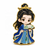 Broche personnalisée en émail souple, style chinois ancien, personnage Hanfu Chibi, plaqué or, pour sac, cadeau, vente en gros, épingle à chapeau