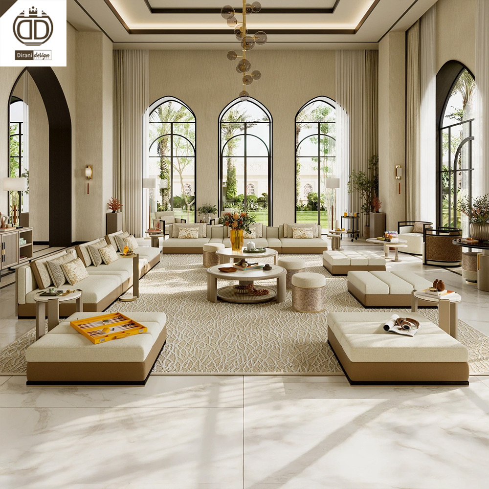 Foshan Luxury Furniture Turnkey Servise Beige Fabric Modular Villa Living Room Sofas for Home Luxury