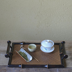 Bandeja de té de bambú tejida de inspiración zen china, mesa para preparación de té en seco, bandeja de almacenamiento para set de té, posavasos, tapete para té, bandeja para set de té - Product Image 4