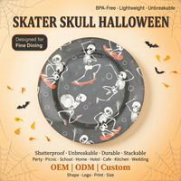 Assiette creuse ronde en mélamine noire de 8 pouces, motif squelette, pour Halloween, vente en gros OEM/ODM, idéale pour la maison, la cuisine, ou comme cadeau de dîner effrayant