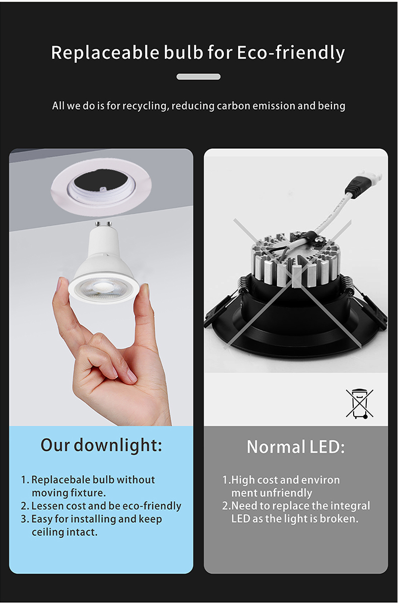 Restaurant Gu10 Bathroom Downlights Fixture 68mm Cutting 50000 Life Span