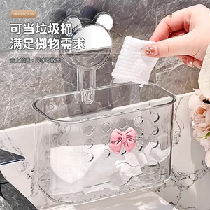 Suction Cup Face Towel <b>Storage</b> <b>Box</b> Transparent Wall Mounted Bathroom Organizer With Pink Bow For Disposable Towels - Product Image 3
