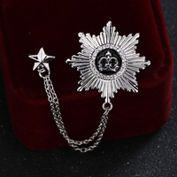 Broche Couronne Étoile Double Couche avec Chaîne à Pompons, Épingle de Revers Plaqué Or et Argent, Broche Médaille Couronne Couronne de Strass pour Fête