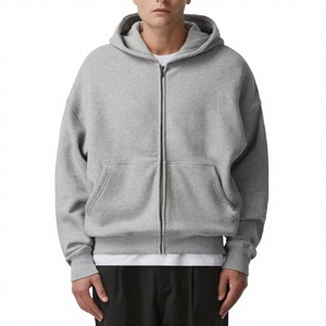 Sweat-shirts à capuche pour hommes en gros, haute qualité 380 GSM, personnalisables OEM, coupe oversize et carrée, en molleton brossé 100% coton, avec fermeture éclair intégrale - Product Image 1