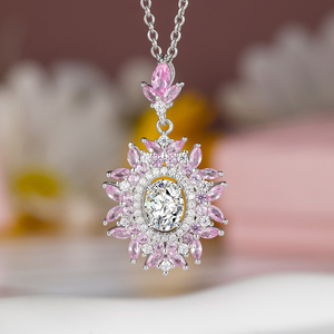 Grace gioiello di lusso 925 in argento Sterling collana da donna farfalle disegno floreale Moissanite forma ovale ciondolo <span class=keywords><strong>rubino</strong></span> ispirato - Product Image 2
