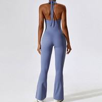 Sans manches bas col en V Push up rembourré haut à licou côté fendu pantalon évasé une pièce Yoga combinaison femmes automne danse body 202