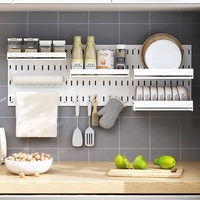 Ensemble de Rangement Mural Unique en Acier Inoxydable pour Ustensiles de Cuisine, Organisateur d'Étagère, Supports à Vaisselle, Plats et Épices