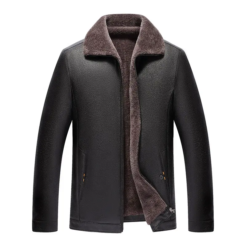 autumn and winter leather jacket plus velvet thick fur one men's middle-aged and elderly leather jacket business jacket